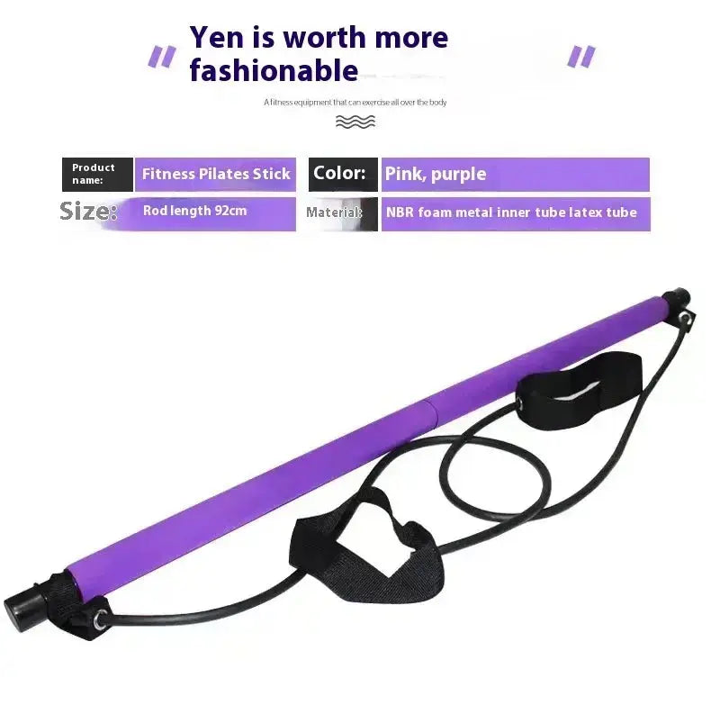 Pilates stick multi functional fitness stick Yoga Pilates gym equipment elasticity exercise training hip pulling rope workout Nova Trendz