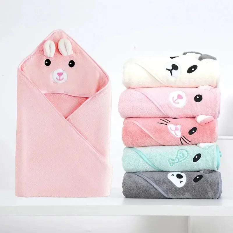 Hooded Coral Velvet Baby Bath Towel Cartoon Baby Elephant Wrap Blanket Super Absorbent Warm Bathrobe Newborn Baby Bath Towel Nova Trendz