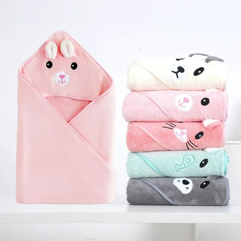 Hooded Coral Velvet Baby Bath Towel Cartoon Baby Elephant Wrap Blanket Super Absorbent Warm Bathrobe Newborn Baby Bath Towel