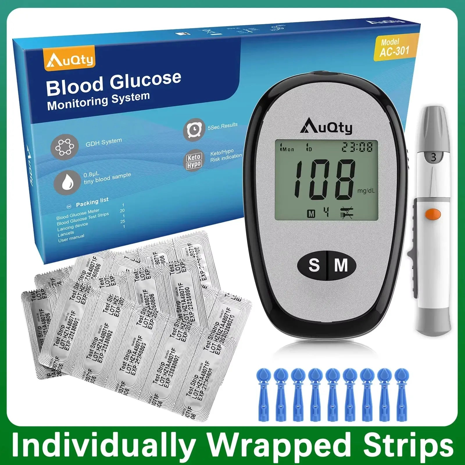 Blood Glucose Meter With Individually wrapped Glucose Test Strip Glucometer Kit Blood Sugar Monitor for Diabetes Fast Result Nova Trendz