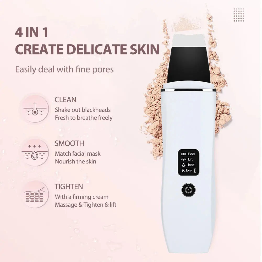 Skin Scrubber Ultrasonic Facial Machine for Home Use Spatula for Blackhead Remover Shovel Peeling Pore Cleaner Face Lift Massage - Nova Trendz
