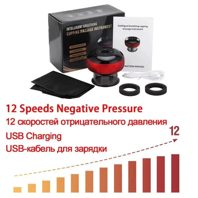 Body Scraping Massage Smart Electric Vacuum Cupping Heating Suction Cup Device Back Neck Arm Massger 6/12 Level Cupping Nova Trendz