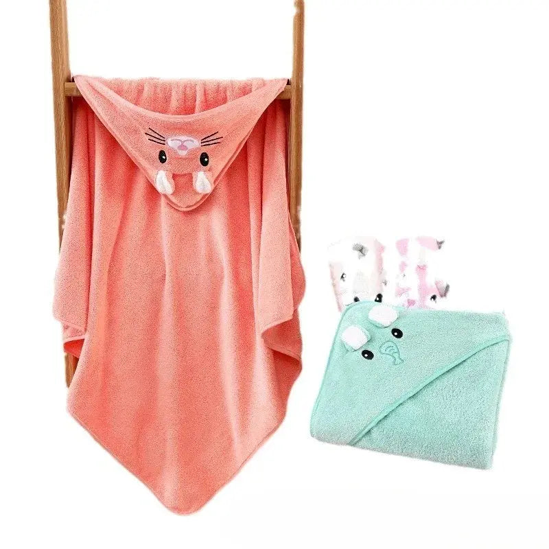 Hooded Coral Velvet Baby Bath Towel Cartoon Baby Elephant Wrap Blanket Super Absorbent Warm Bathrobe Newborn Baby Bath Towel Nova Trendz