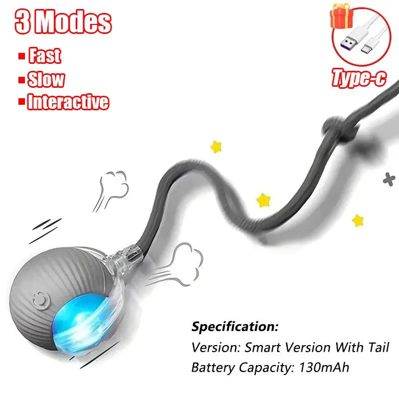 New Cat Interactive Ball Toy Automatic Rolling Ball Faux Tail Rechargeable Smart Pet Electric Toy Dog Cat Training Imitate Mouse - Nova Trendz