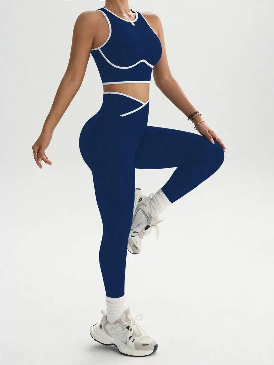 Contrast Trim Hollow Back Camisole And Leggings 2 Piece Sports Suit Breathable Slim Fitness Yoga Workout Tracksuit For Women Nova Trendz