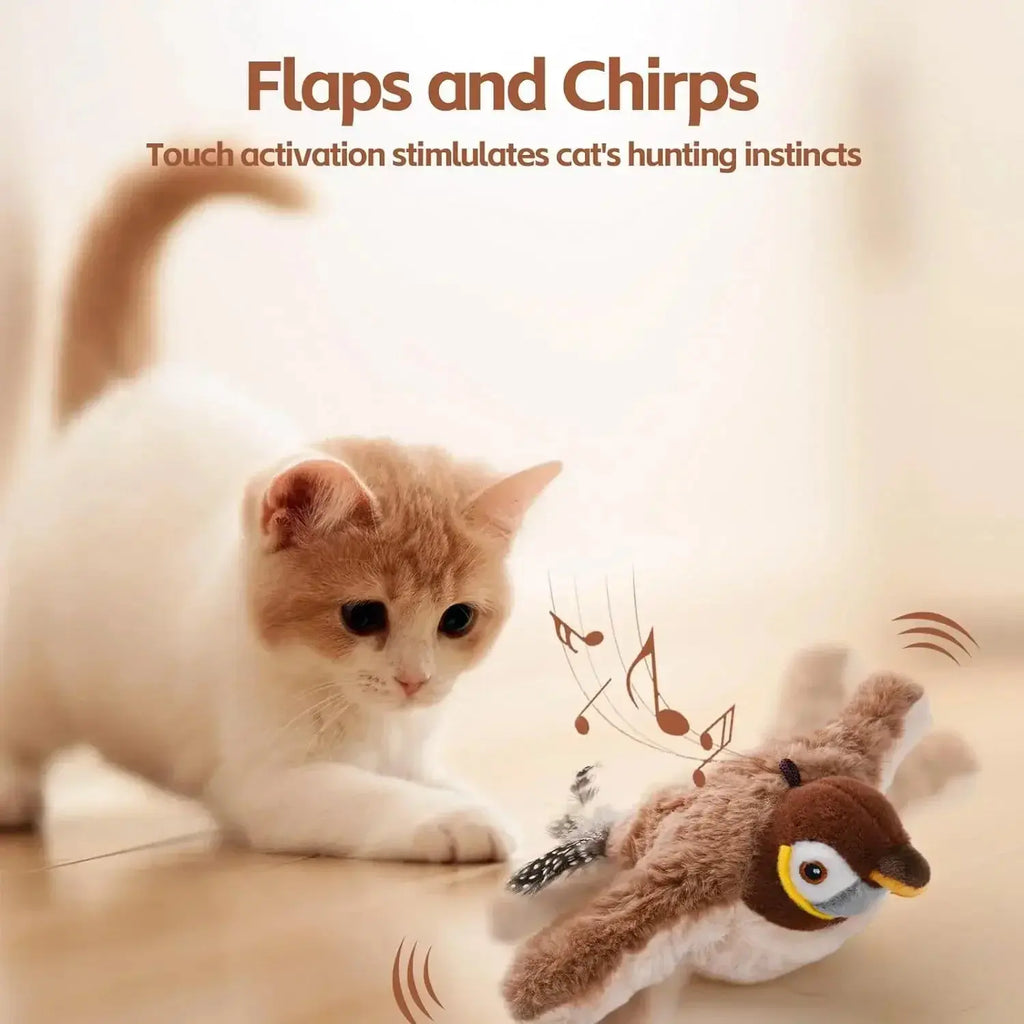 Interactive Cat Toys Rechargeable Electric Flapping Wings Bird Cat Toy Sound Chirping Bird Catnip Touch Activated Plush Toy Nova Trendz
