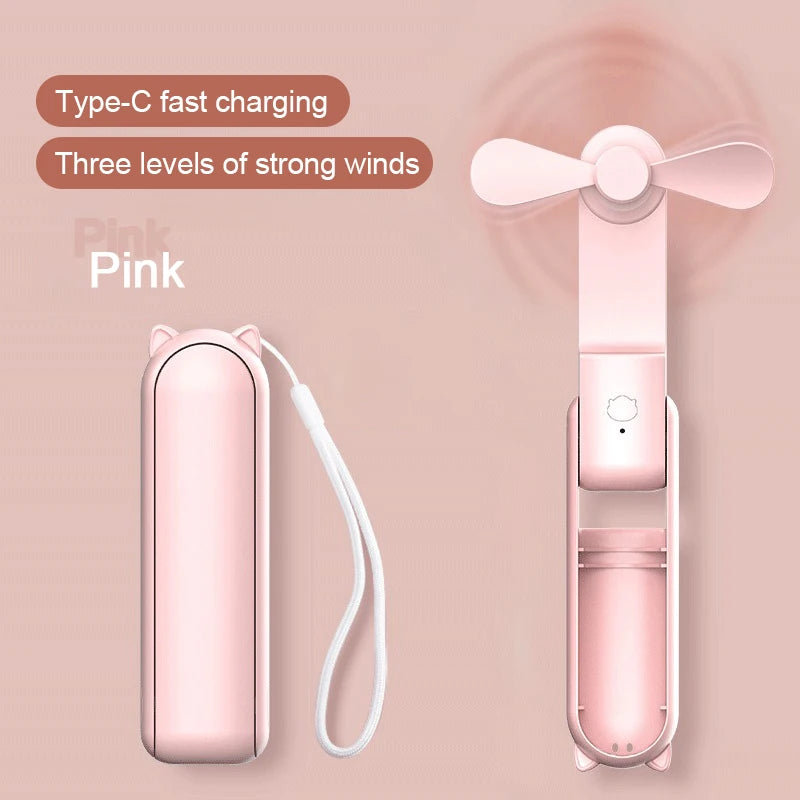 Foldable Small Fan Portable and high-power Hand Held Portable Mini Fan Rechargeable Hand USB Charge Fan