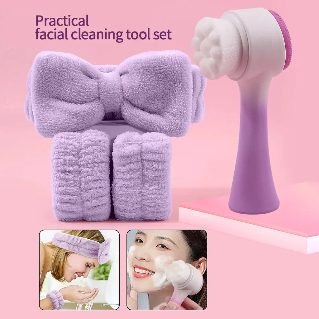 Silicone Facial Cleansing Brush Massage care Face brush&Spa Headband and Wristband Set Skin Care Headband Nova Trendz