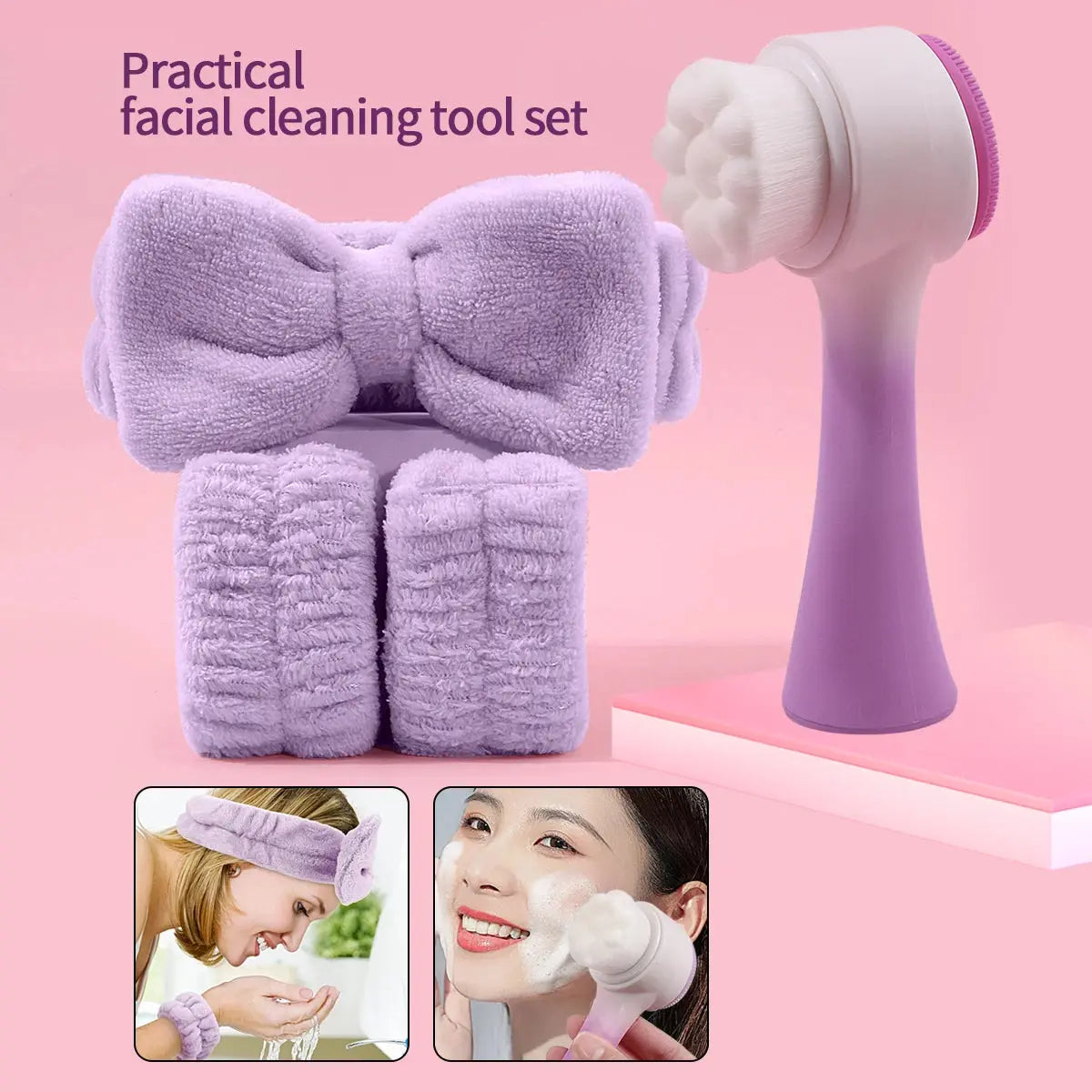 Silicone Facial Cleansing Brush Massage care Face brush&Spa Headband and Wristband Set Skin Care Headband Nova Trendz