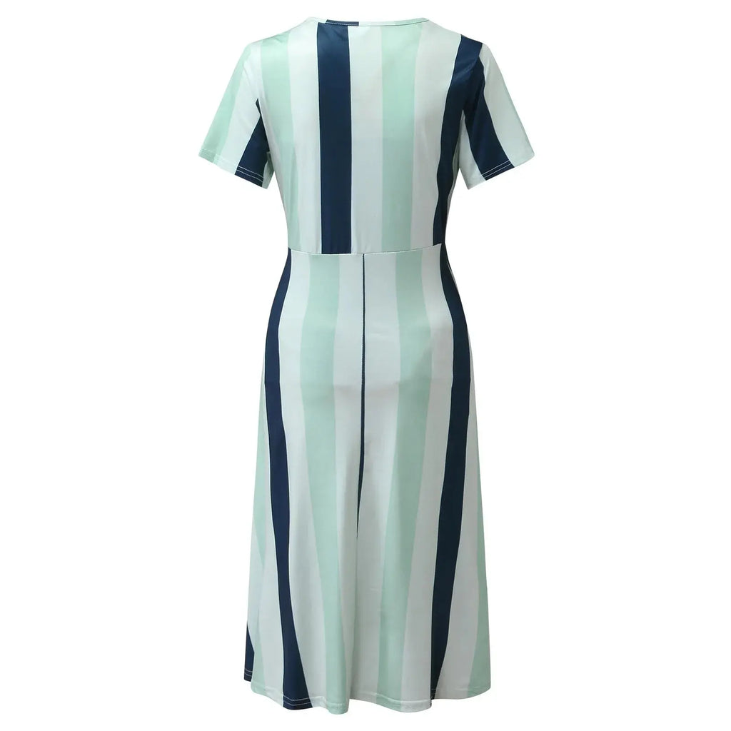 Spaghetti Dress Loose Casual Maternity Women Beach Striped Printed A Line Lace Short Sleeve Dresses Nova Trendz