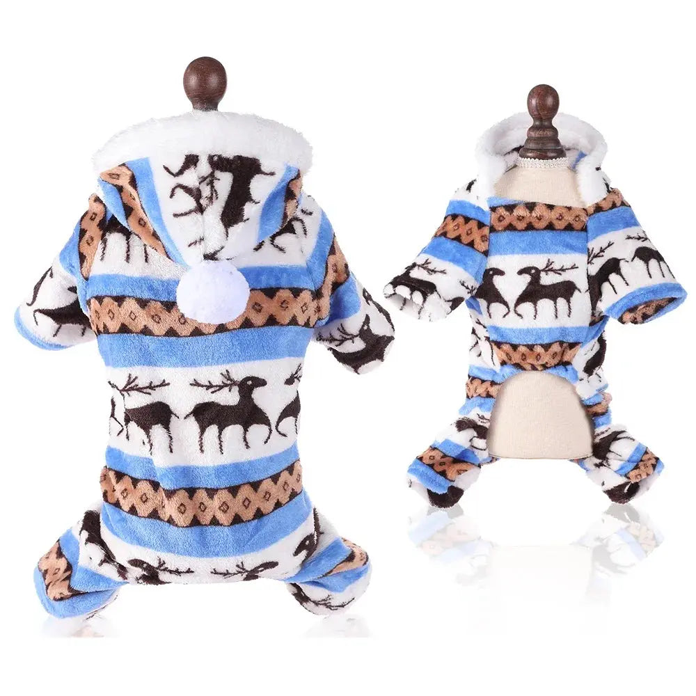 S-4XL Dog Pajamas for Small Medium Dogs Elk Printed Puppy Jumpsuit Winter Warm Pet Christmas Clothing Coral Velvet Sleepwear - Nova Trendz