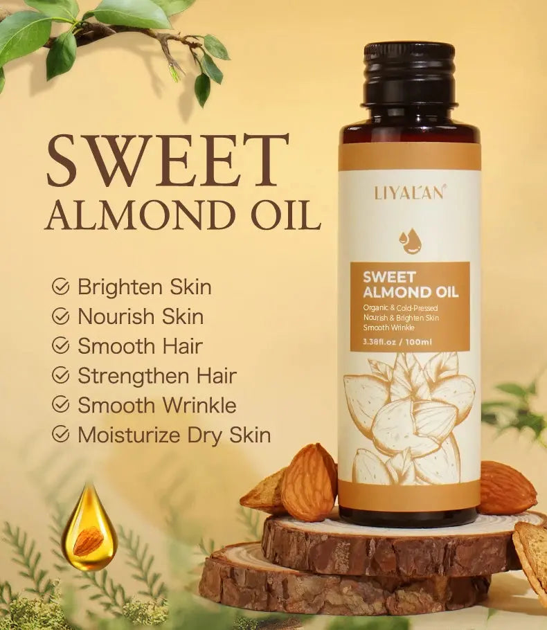 100ml Sweet Almond Oil Body Care Massage Nourish Moisturize Dry Skin Smooth Wrinkle Strengthen Hair Pure Natural Skin Care - Nova Trendz