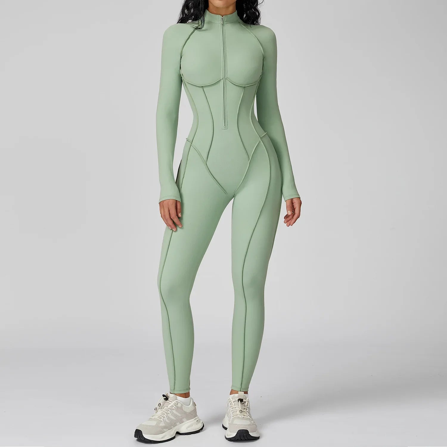 Yoga Bodysuit Long Sleeved Women's Tracksuits Gym Zipper Jumpsuits Sports Workout High-intensity Fitness One-piece Tights Suit Nova Trendz
