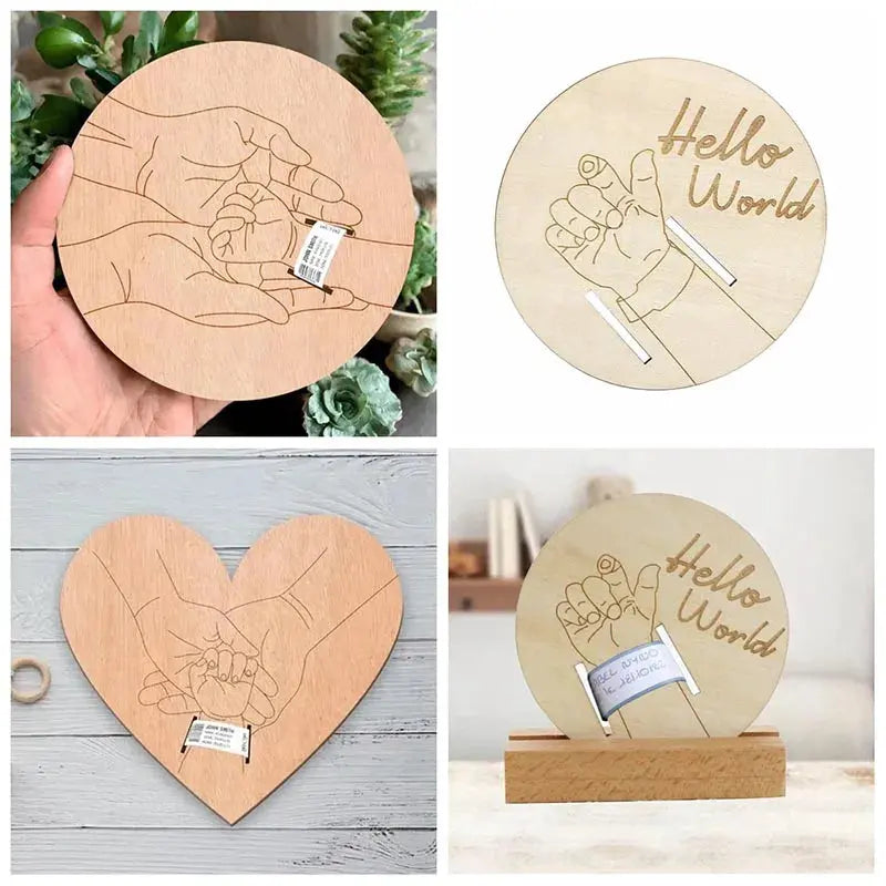 Wooden baby birth hospital bracelet commemorative plaque, circular carved newborn collection plaque Nova Trendz
