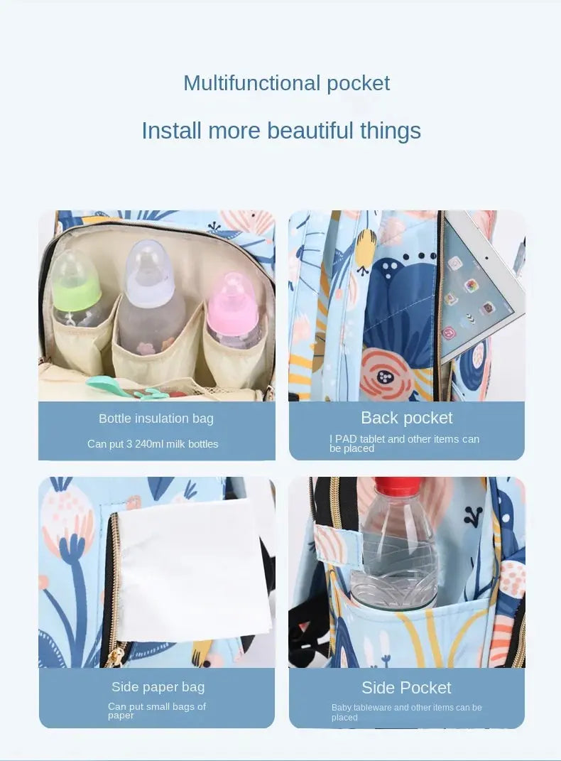 Fashion Print Nappy Backpack Bag Mummy Large Capacity Bag Mom Baby Multi-function Outdoor Travel Diaper Bags for Baby Care Stuff Nova Trendz