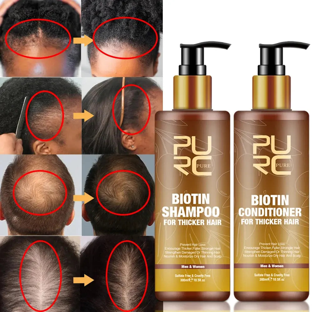 PURC Biotin Hair Care Set for Smooth, Healthy-Looking Hair PURC Biotin Shampoo and Conditioner Set with Hair Oil