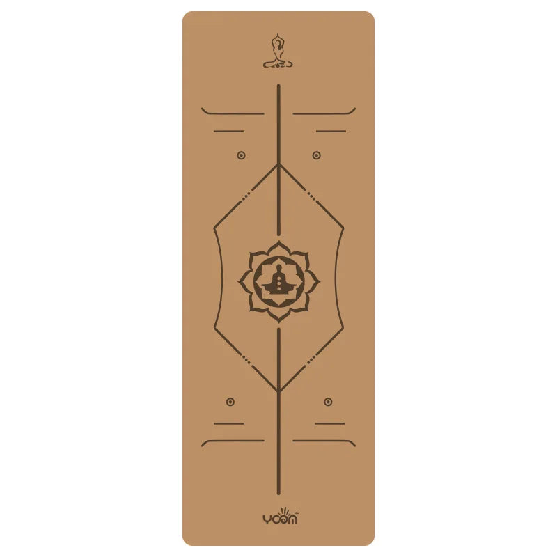 ‌Natural Rubber & Cork Yoga Mat - 68cm Extra-Wide 5mm Thick Gymnastic Mat with Laser-Engraved Alignment Lines & Logo Printing‌ ‌