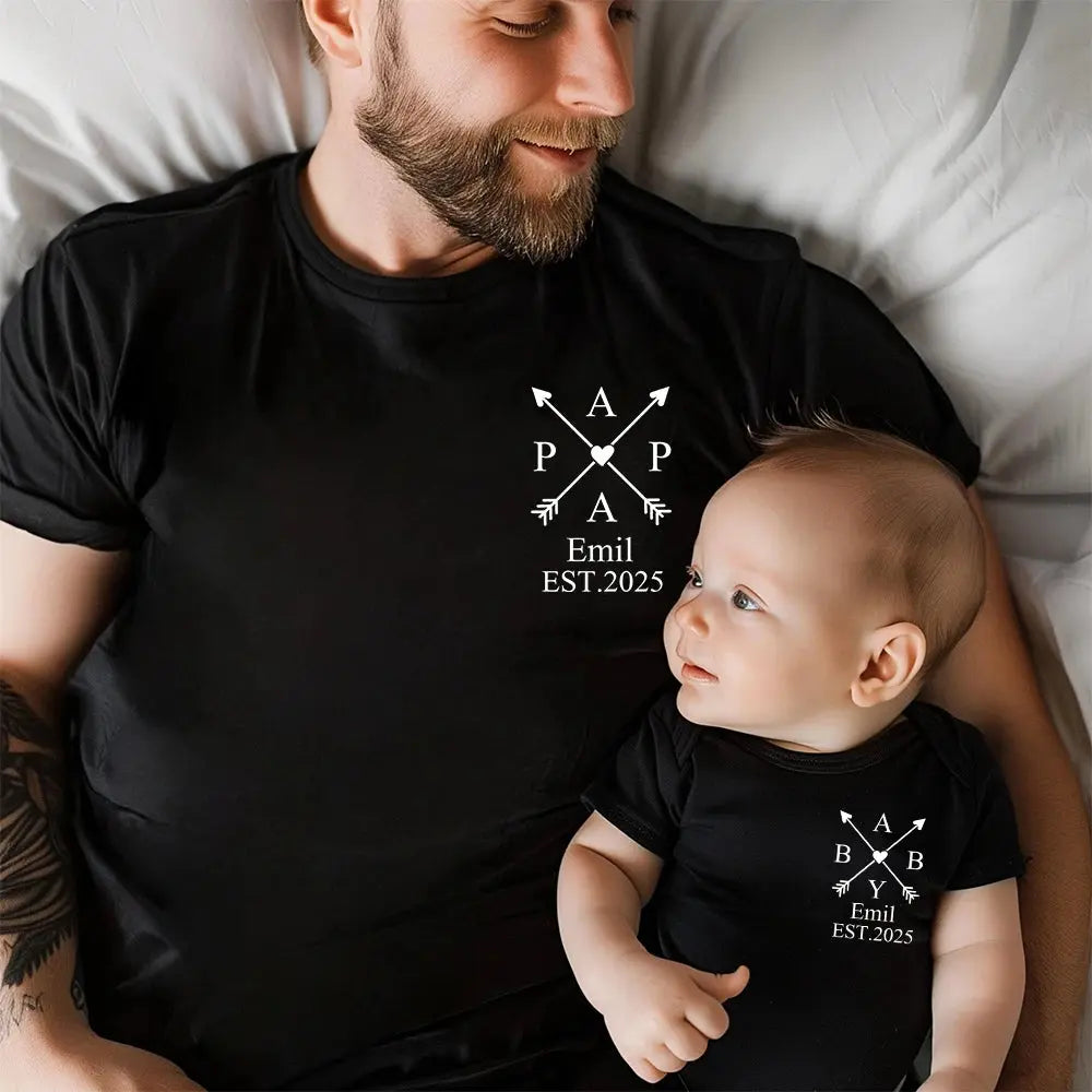 Daddy and Me Outfit Matching Personalized Dad T-shirt and Baby Bodysuit Gift for Father's Day Daddy Baby Family Look Nova Trendz