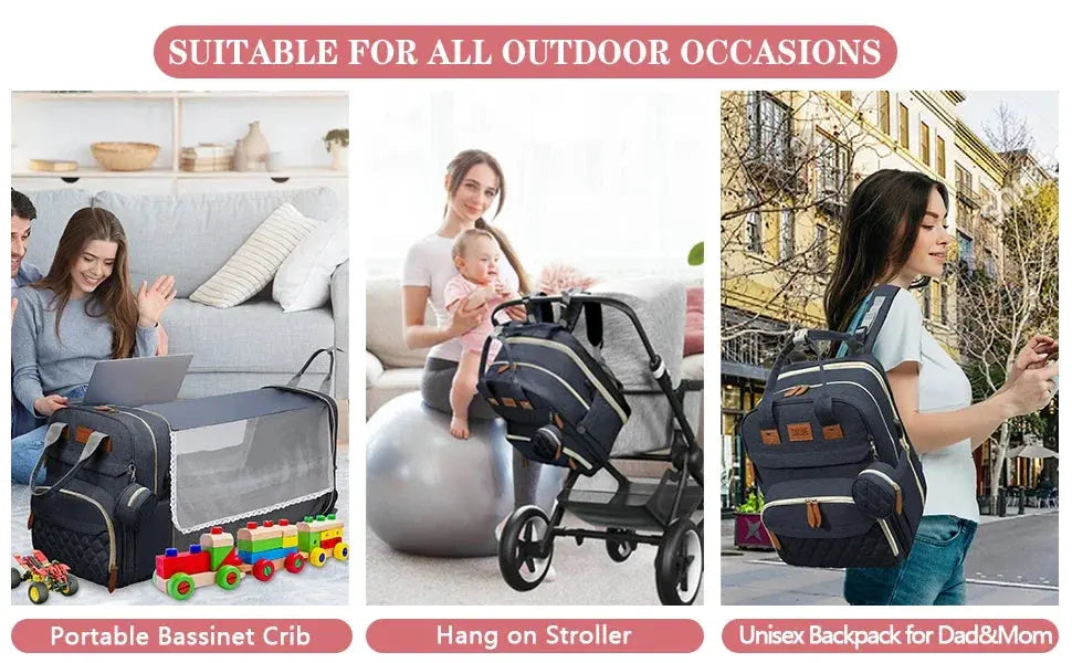 3 In 1 Diaper Bag Backpack Foldable Baby Bed Waterproof Travel Bag with USB Charge Diaper Bag Backpack with Changing Bed 3 types Nova Trendz
