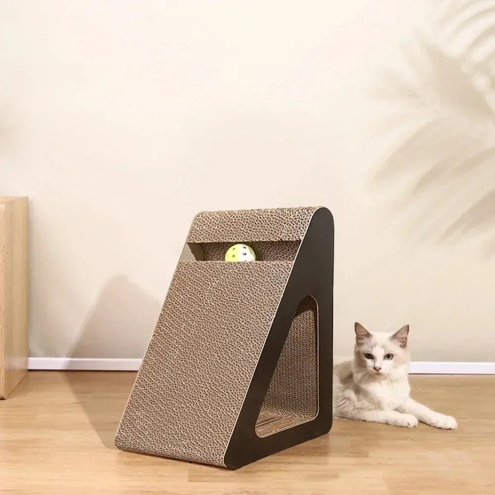 2 in 1 Cat Scratcher Cardboard Triangles Shaped Cat Scratching Board With Ball Wear-resistant Cat Clawing Board For Indoor Cat Nova Trendz