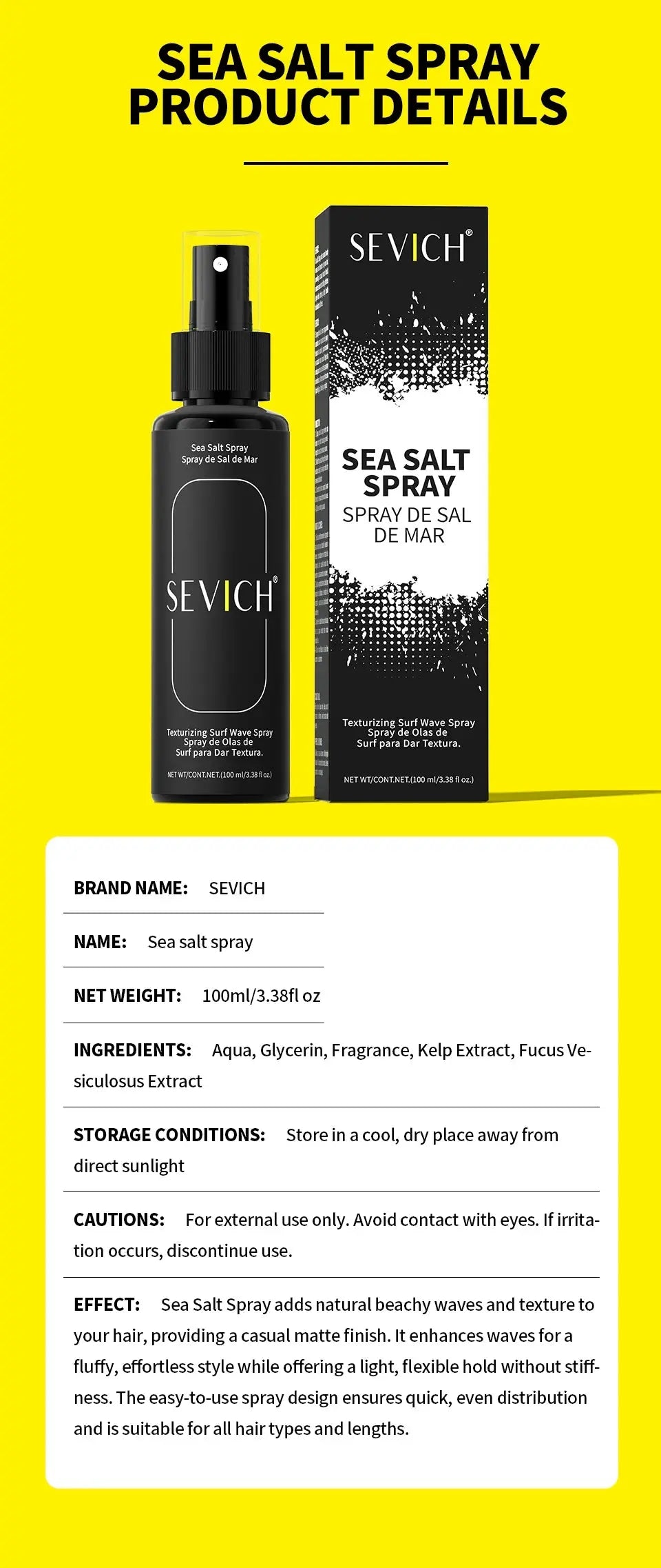 100ml Natural Sea Salt Spray For Hair Men Women Instant Texture Volume Hair Volume Powder Long-Lasting Hold Wave Hair Spray Set Nova Trendz