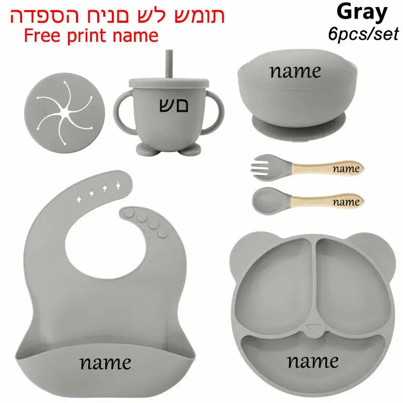 Personalized Name Tableware For Kids Silicone Suction Cup Plate Bowl Baby Feeding Set Children Dinner Dishes Bowl Spoon Cup Nova Trendz