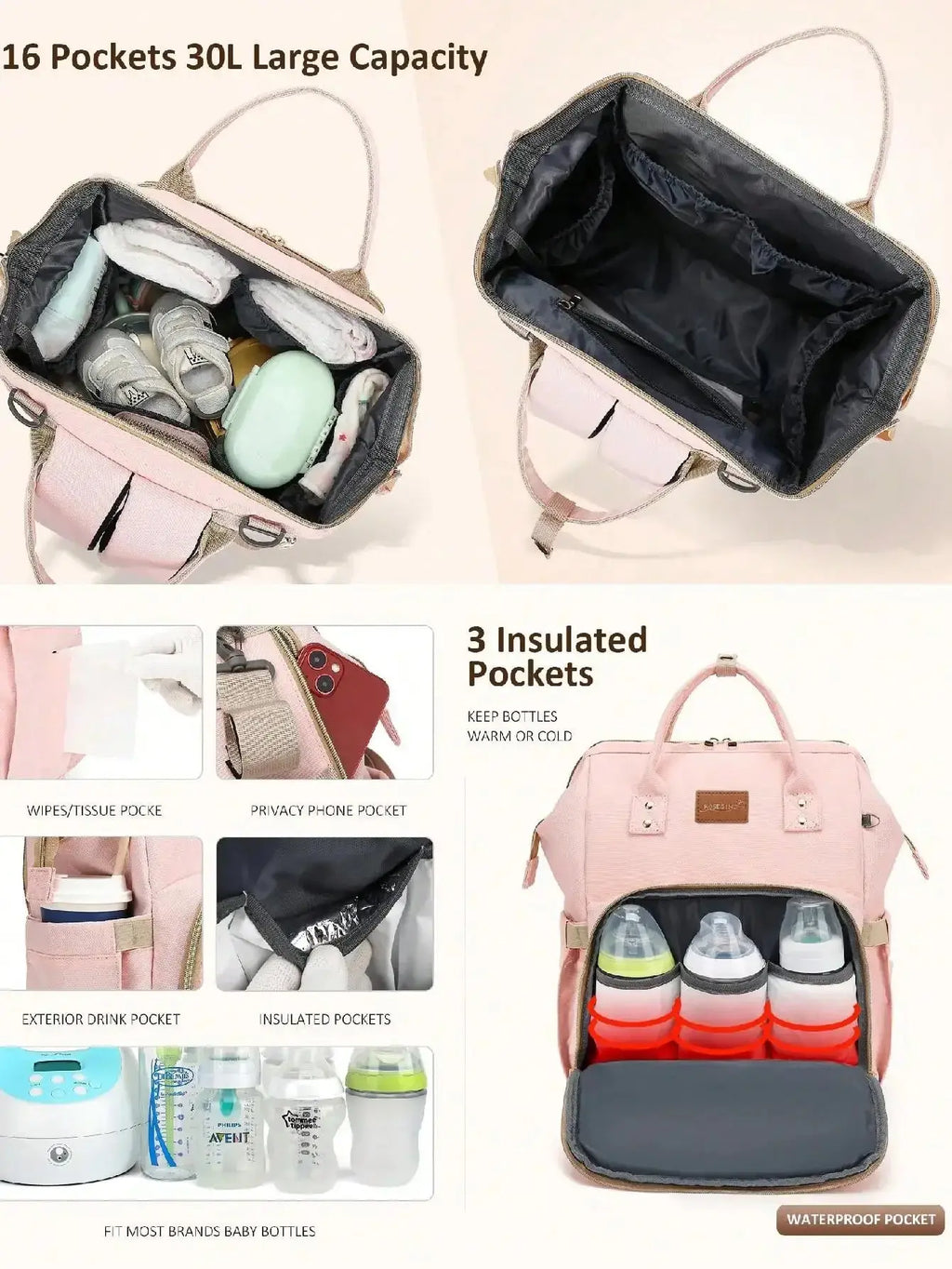 Diaper Bag Backpack With Changing Pad Pacifier Case, Baby Bag for Boy Girl Toddler Waterproof Travel Diaper Bag for Mom Nova Trendz