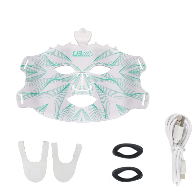 UBilli 7 Colors Silicone Led Facial Mask Light Therapy Mask Full Face 240 Lamp Beads Wirelessly Red Light Therapy Photon Mask