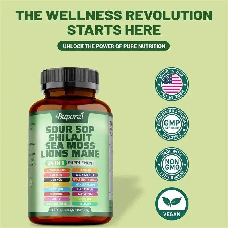 24-In-1 Soursop Supplement - Boosts Energy, Cell Support & Regeneration, Antioxidants, Improve Skin Health, Skin Vitality Nova Trendz