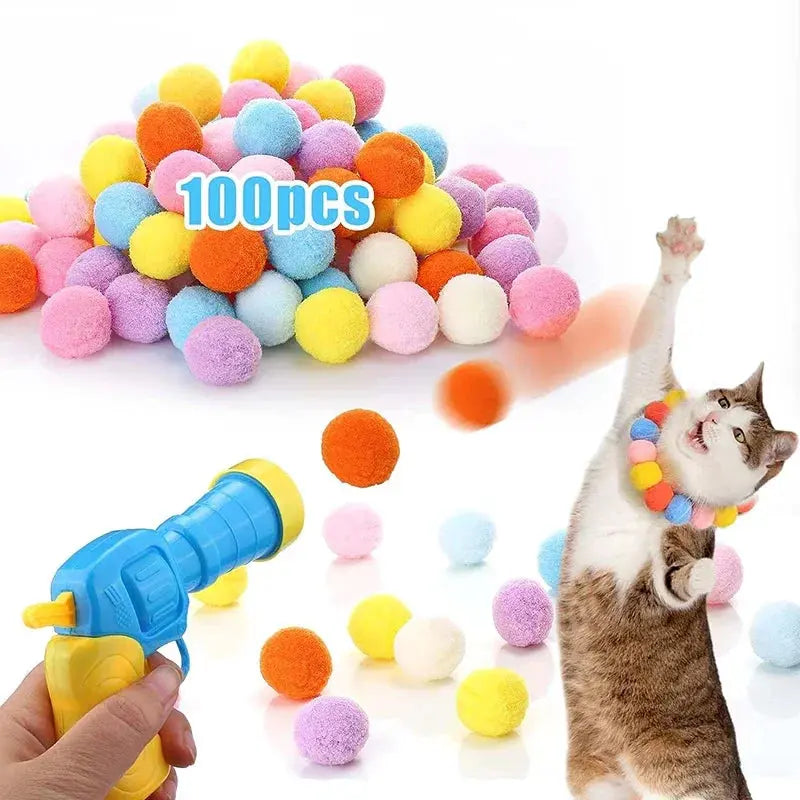 Cat Toys Interactive Launch Training Toy For Pet Kitten Creative Mini Shooting Gun Games Stretch Plush Ball Toys Pet Supplies - Nova Trendz