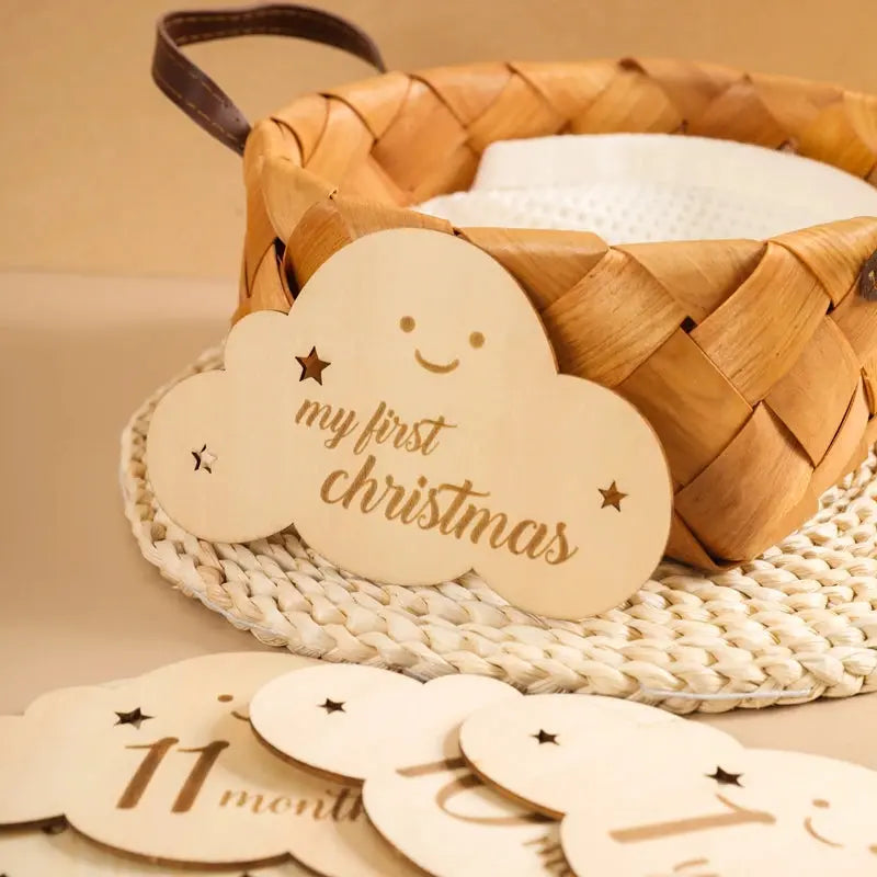 8pc/set Wooden Baby Milestone Card For Newborn Cute Cloud Shape Photography  Props Accessories Month Cards Sticker Newborn Gifts Nova Trendz