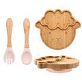 3Pcs Baby Bamboo Plate Silicone Suction Kids Wooden Feeding Tableware Non-slip Dinnerware Baby Tableware for Baby Birthday Gift Nova Trendz