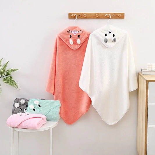 Hooded Coral Velvet Baby Bath Towel Cartoon Baby Elephant Wrap Blanket Super Absorbent Warm Bathrobe Newborn Baby Bath Towel