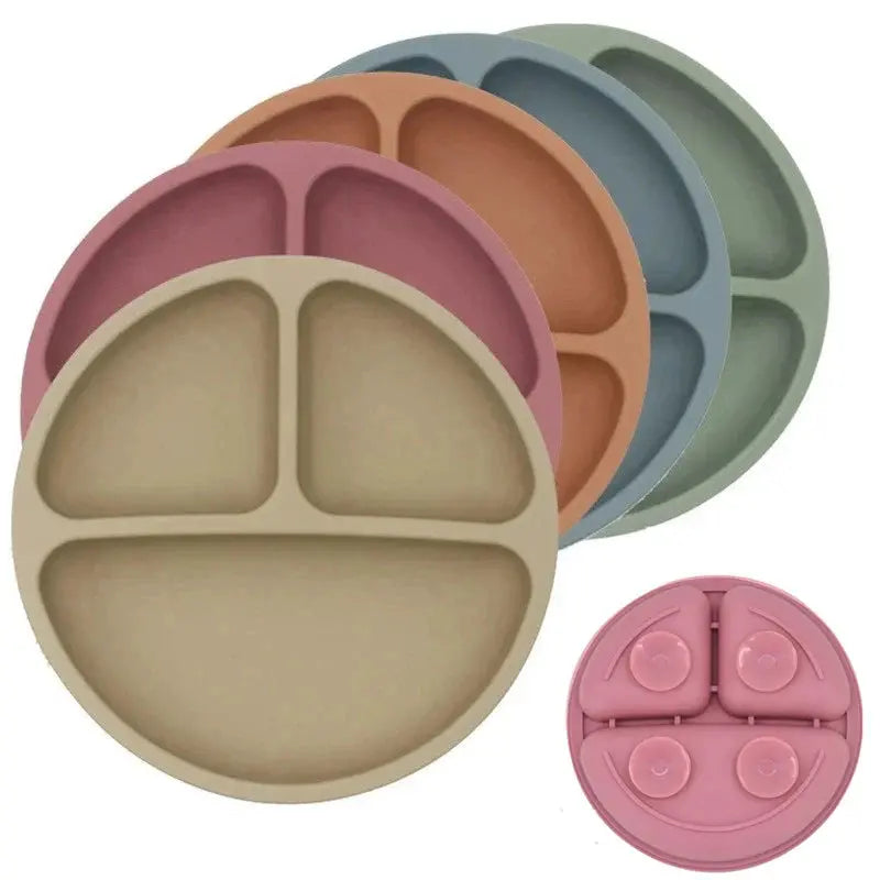 Baby Safe Silicone Dining Plate Suction Cartoon Children Dishes Feeding Toddler Training Tableware Retro Kids Smile Face Bowl Nova Trendz