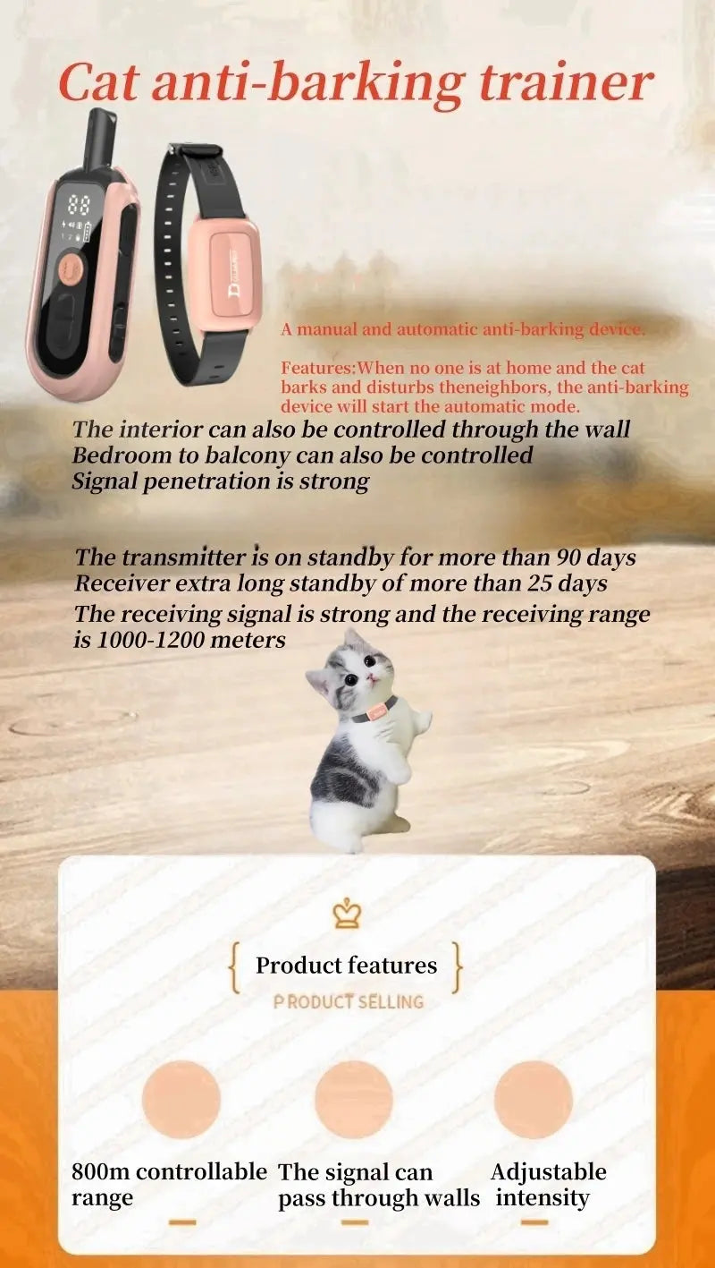 YHLC 1100m Cat Shock Collar,Cat Training Collar with Remote,Cat Stop Meowing Collar, Remote Control/Automatic Anti-Meow for Cats - Nova Trendz