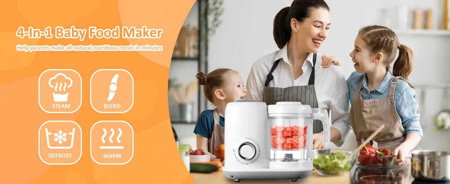 Baby Food Maker, 4 in 1 Baby Food Processor and Steamer, Puree Blender, Multifunctional Baby Puree Maker, Dishwasher Safe White Nova Trendz