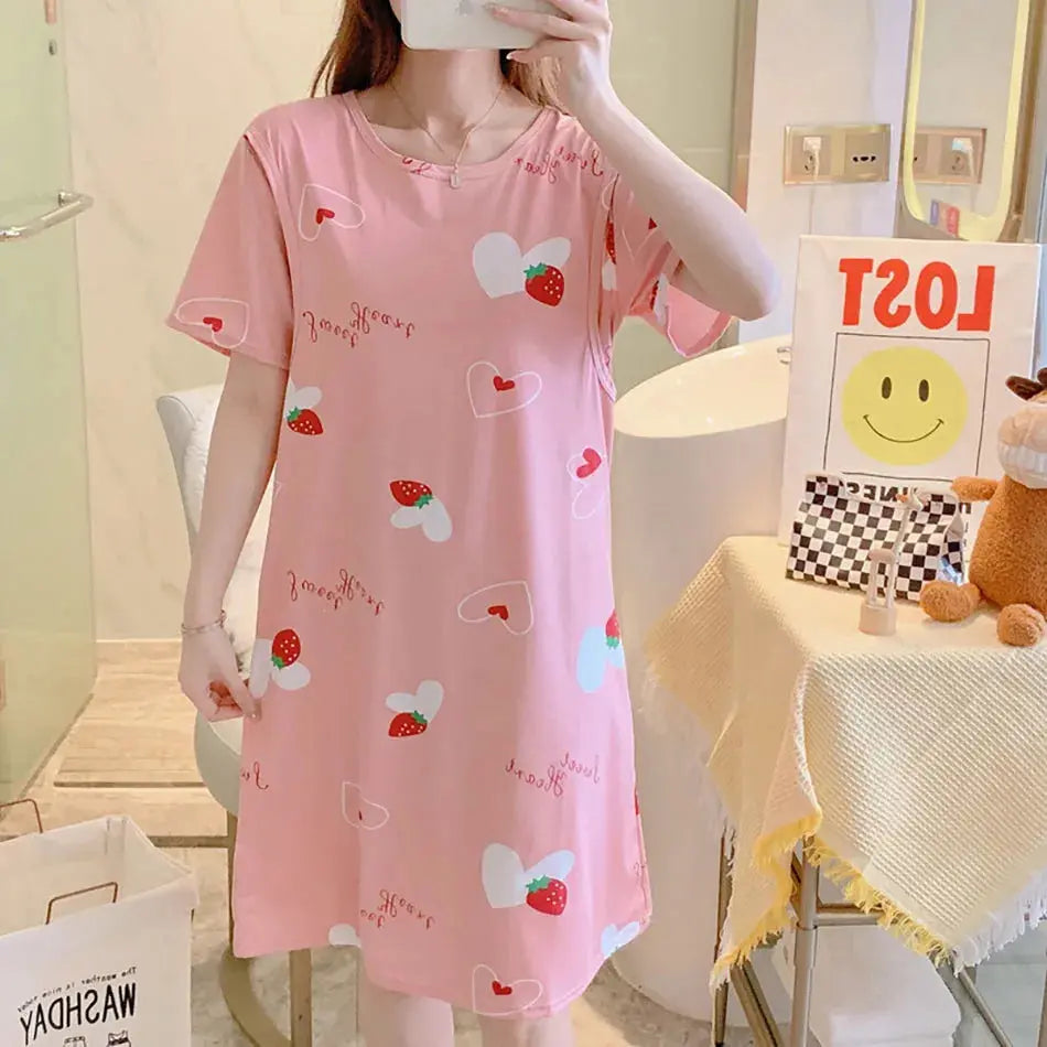 Maternity Clothings Nursing Dresses Breastfeeding Sleepwear Pattern Printing Cheerful and Lively Girl Feeling for Pregnant Women Nova Trendz