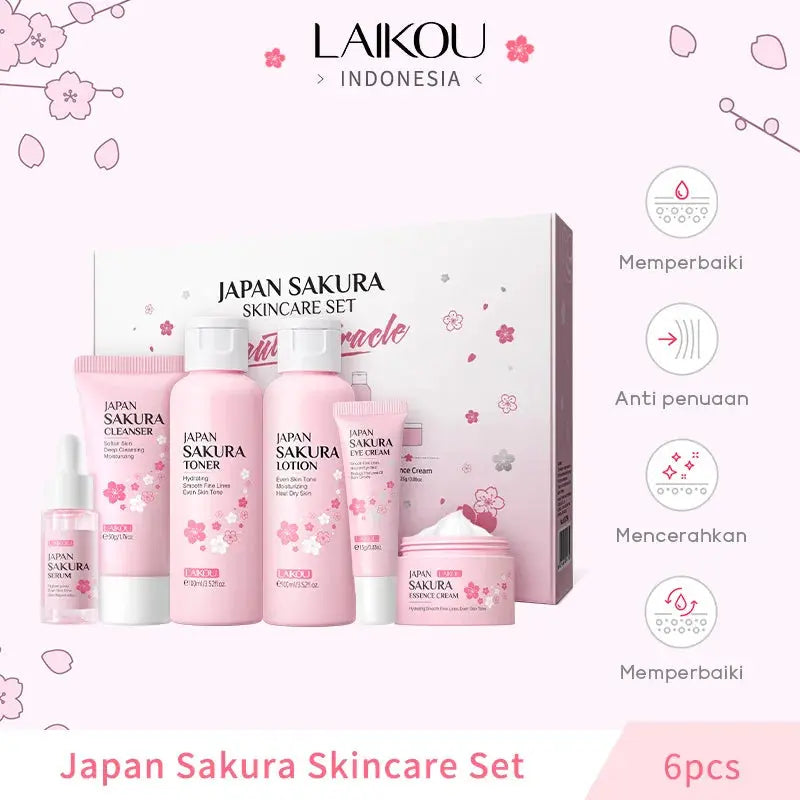 LAIKOU Sakura Skin Care Sets Facial Cleanser Eye Creams Face Cream Serum Lotion Toner Brightening Moisturizing Face Care Kit Nova Trendz
