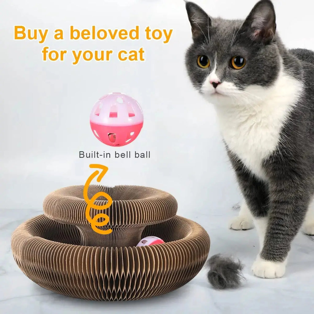 Magic Cat Scratch Organ Board Cat Toy with Ball Cat Grinding Claw Cat Climbing Frame Kitten Round Corrugated Cat Scratching Toy Nova Trendz
