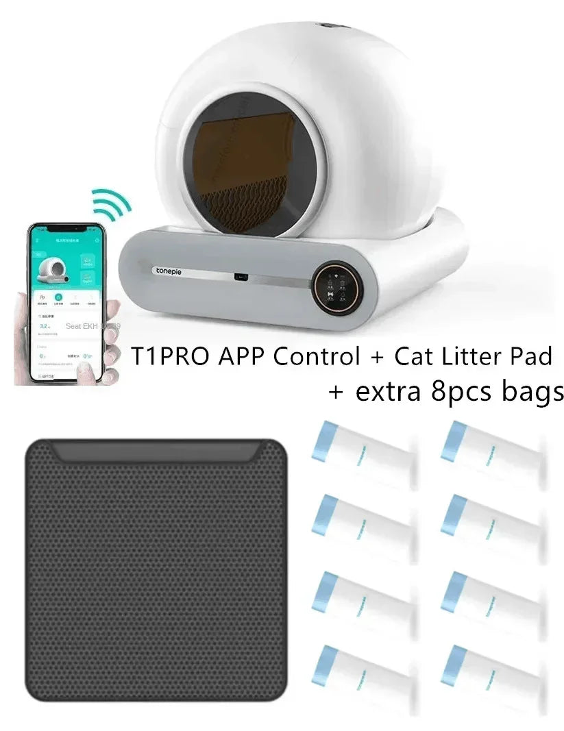Intelligent self-cleaning cat litter box, automatic cleaning cat toilet, APP controlled Lonic deodorizer, cat litter tray