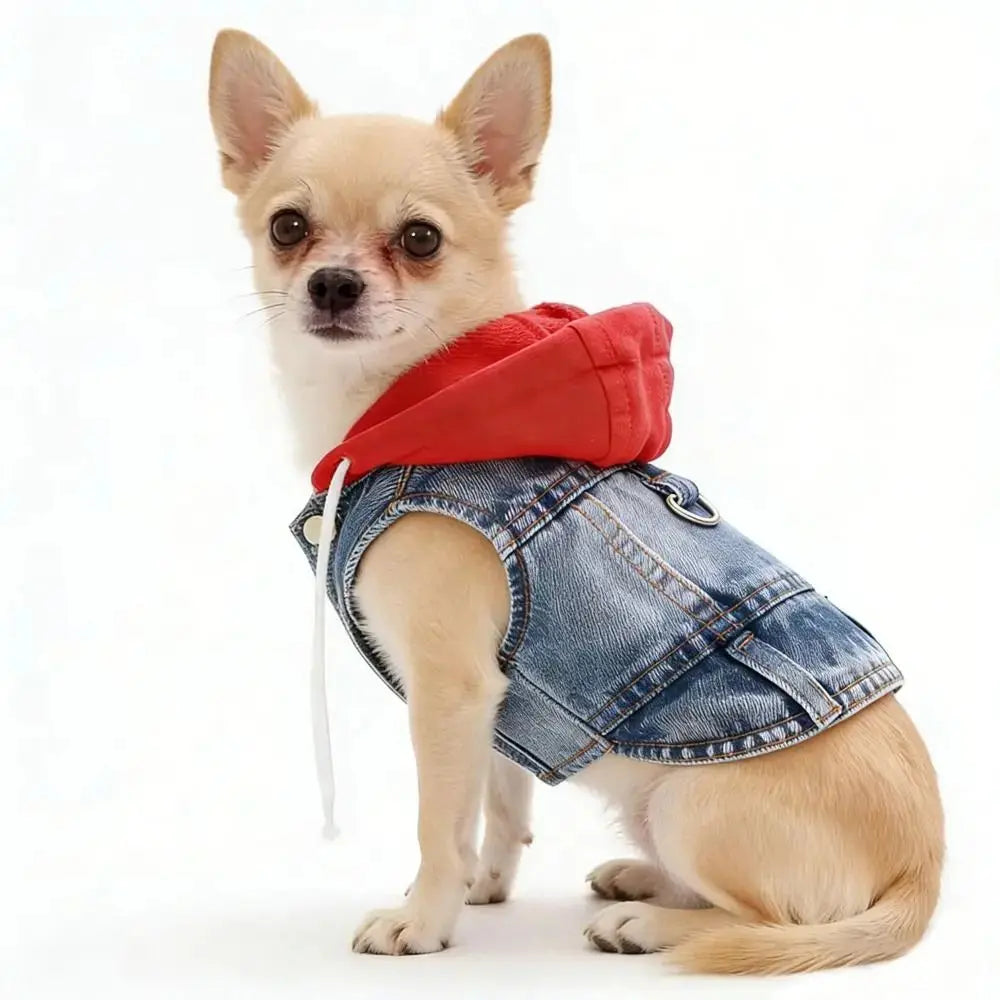 Denim Dog Jean Jacket Vest with D-Ring Cool Spring Dog Hoodies Breathable Lightweight Puppy Harness Coat For Small Medium Dogs - Nova Trendz