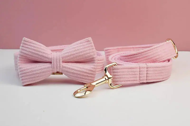 Pink Corduroy Dog Collar And Leash Set For Dogs Custom Engraved Nameplate Pet Supplies Dog Leash Corduroy07 - Nova Trendz