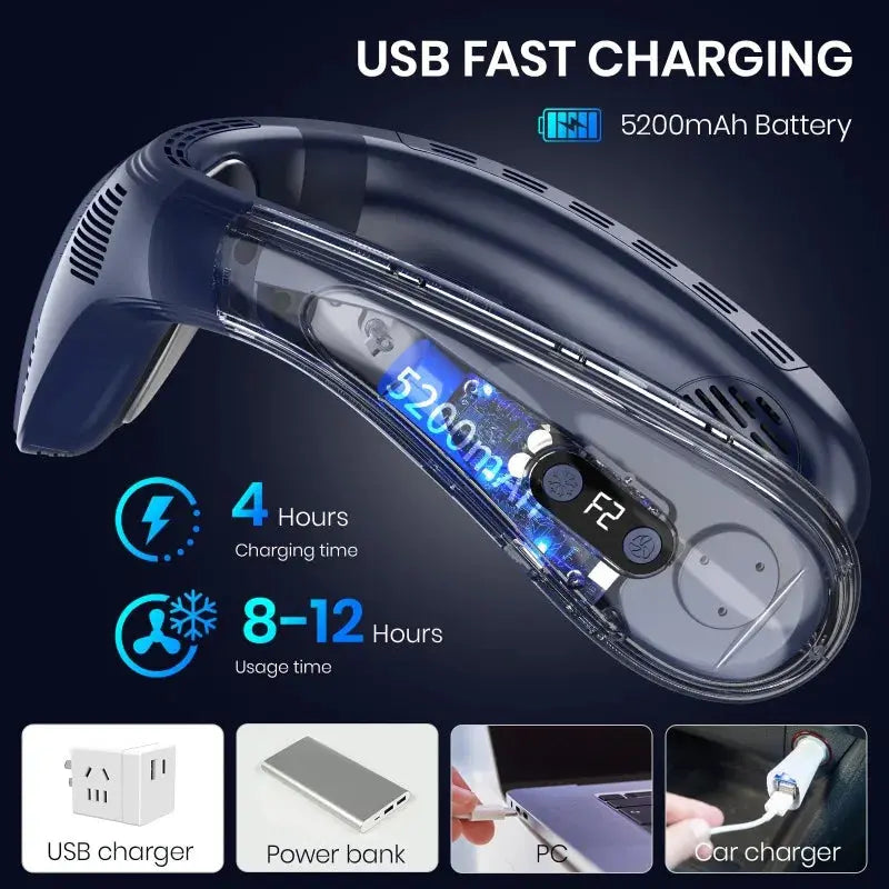 New Neck Air Conditioner Portable Neck Fan Rechargeable Semiconductor Cooling Bladeless Fan Outdoor Personal Fan Wearable Cooler Nova Trendz