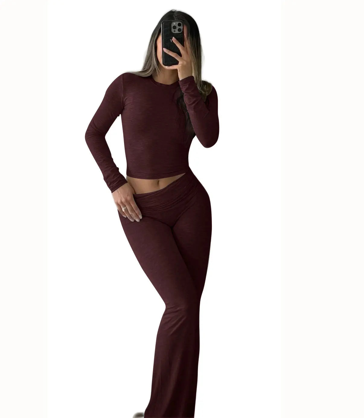 Women's Yoga Two-Piece Set Long-Sleeve Wide-Leg Activewear Set Casual Home Yoga Set Coordinated Set Nova Trendz