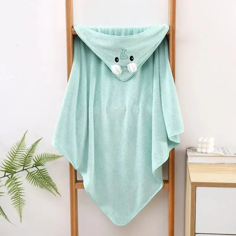 Hooded Coral Velvet Baby Bath Towel Cartoon Baby Elephant Wrap Blanket Super Absorbent Warm Bathrobe Newborn Baby Bath Towel Nova Trendz