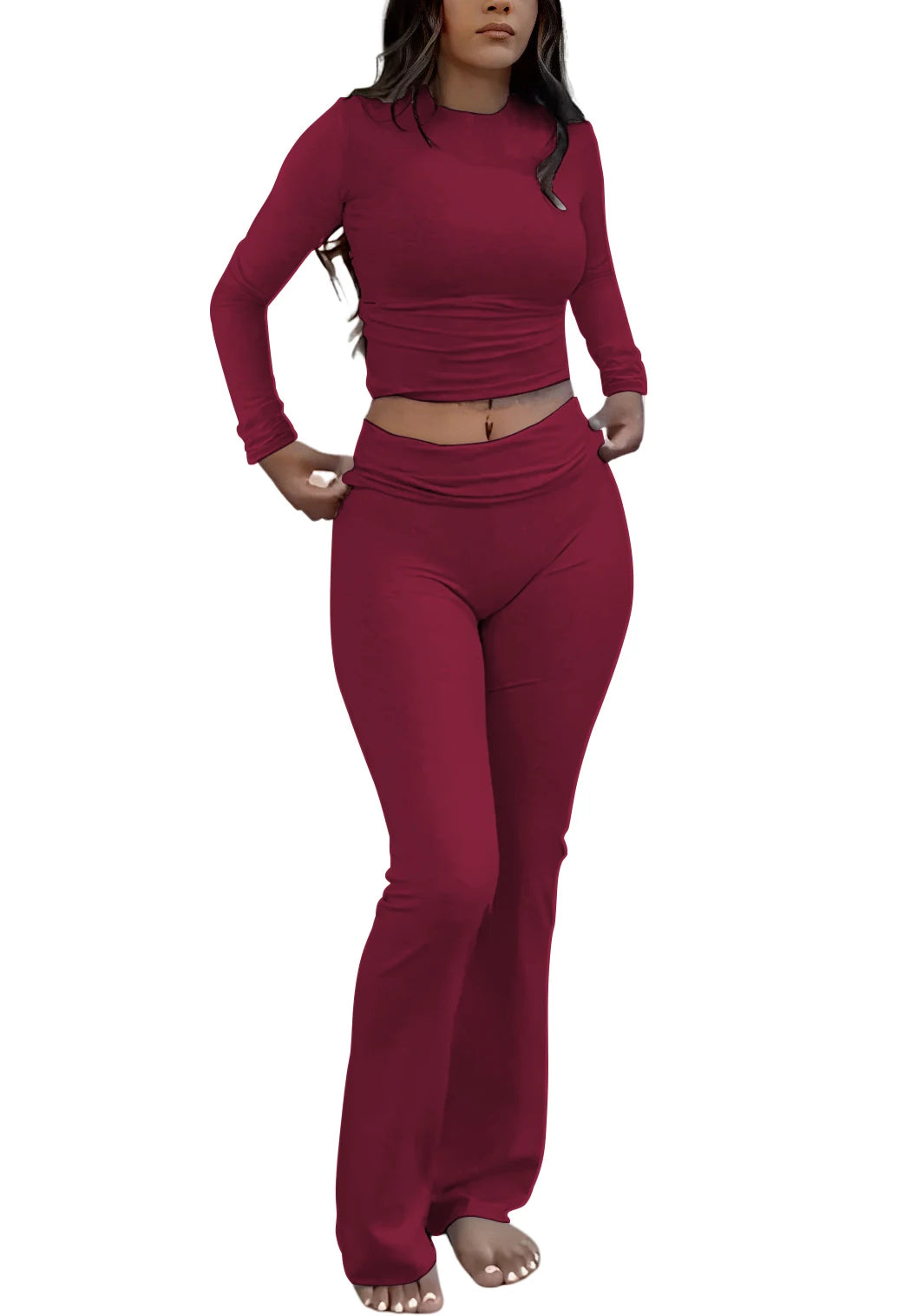Women's Yoga Two-Piece Set Long-Sleeve Wide-Leg Activewear Set Casual Home Yoga Set Coordinated Set Nova Trendz