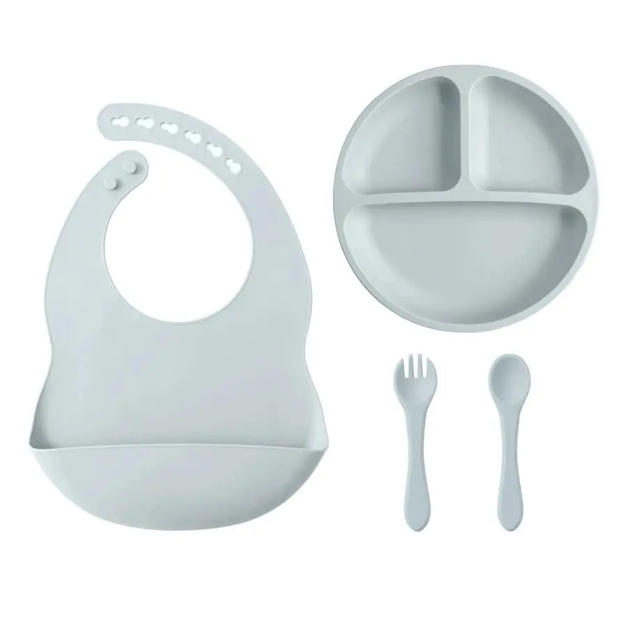 4PCS Baby Silicone Tableware Sets Contrasting Colors Dining Sets Suction Plate Waterproof Bib Portable Baby Spoon Fork Nova Trendz