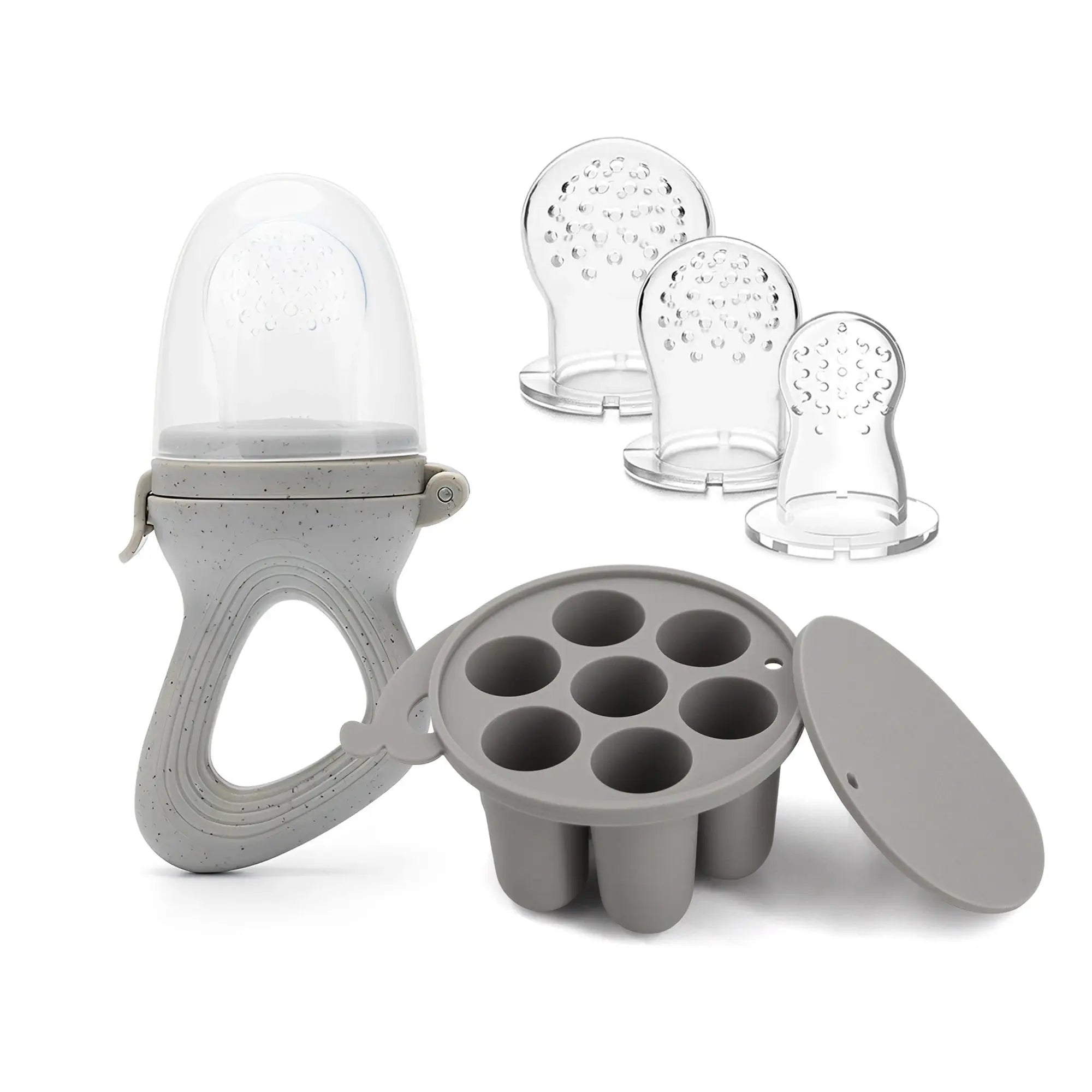 Baby Fruit Feeder Teether Pacifier with Baby Food Freezer Tray Set Silicone Freezable Teether for Fruit Purees Self Feeding Nova Trendz