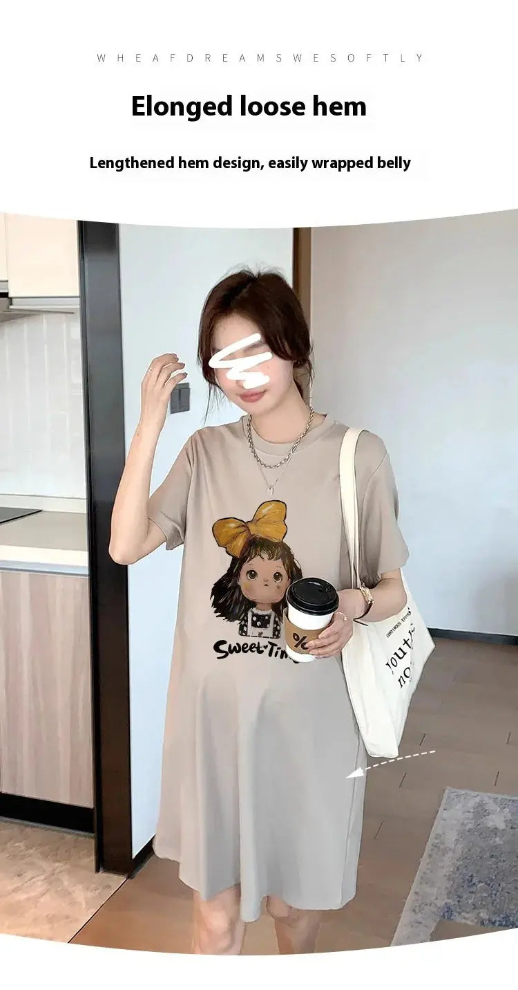 Maternity Summer Dress New Maternity Dress Fashionable Casual Sweet Age Reduction Loose Large Size Small T-Shirt Skirt Nova Trendz