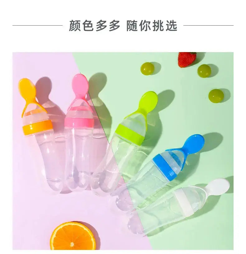 Squeezing Feeding Bottle Silicone Newborn Baby Training Rice Spoon Infant Cereal Food Supplement Feeder Safe Tableware Tools Nova Trendz
